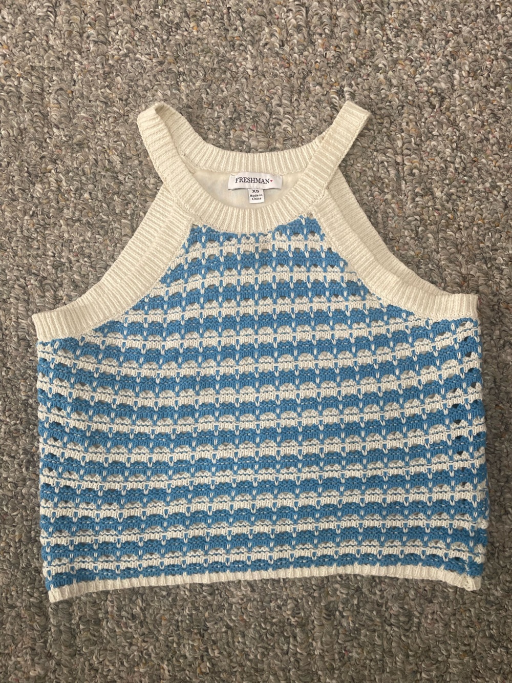 Freshman Blue & Cream Cropped Knit Sweater top